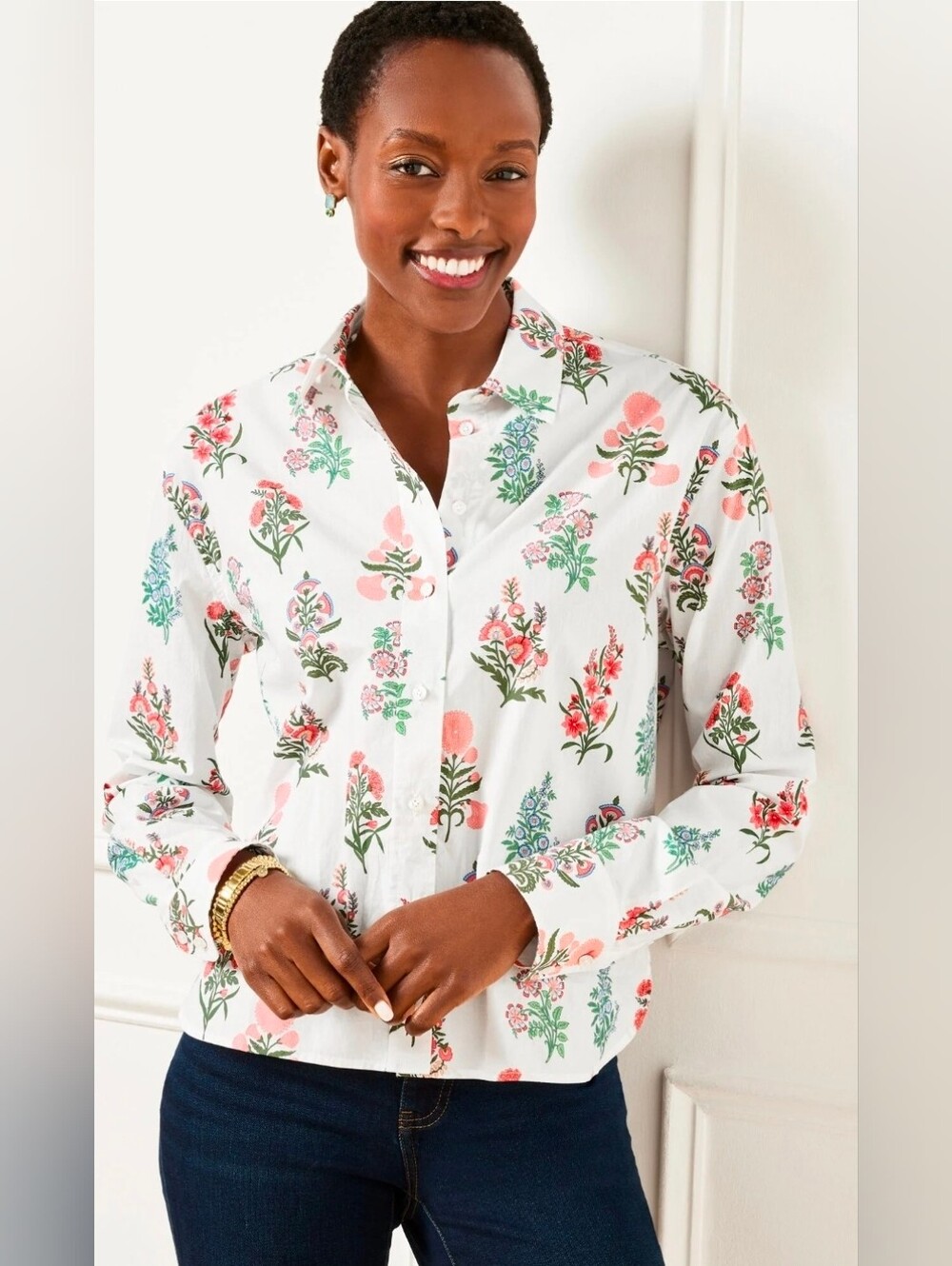 Talbot's Poplin Short Shirt-Floral Radiance